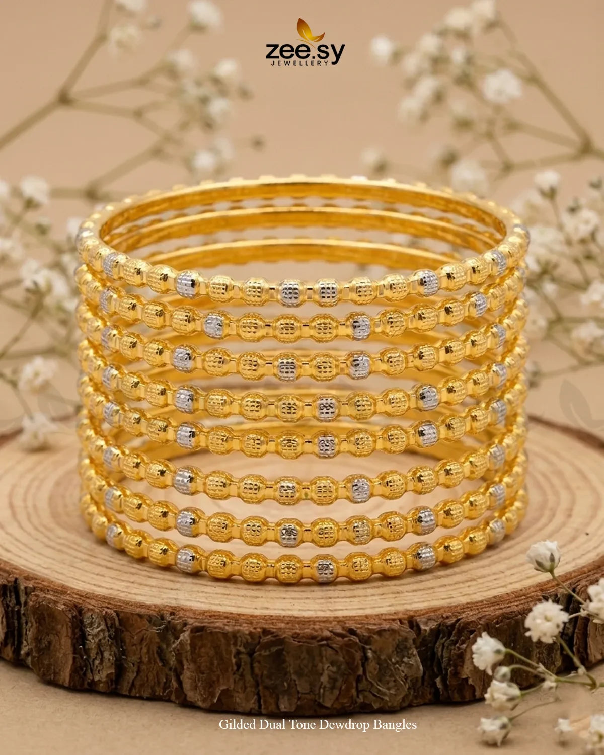 Gilded Dual Tone Dewdrop Bangles