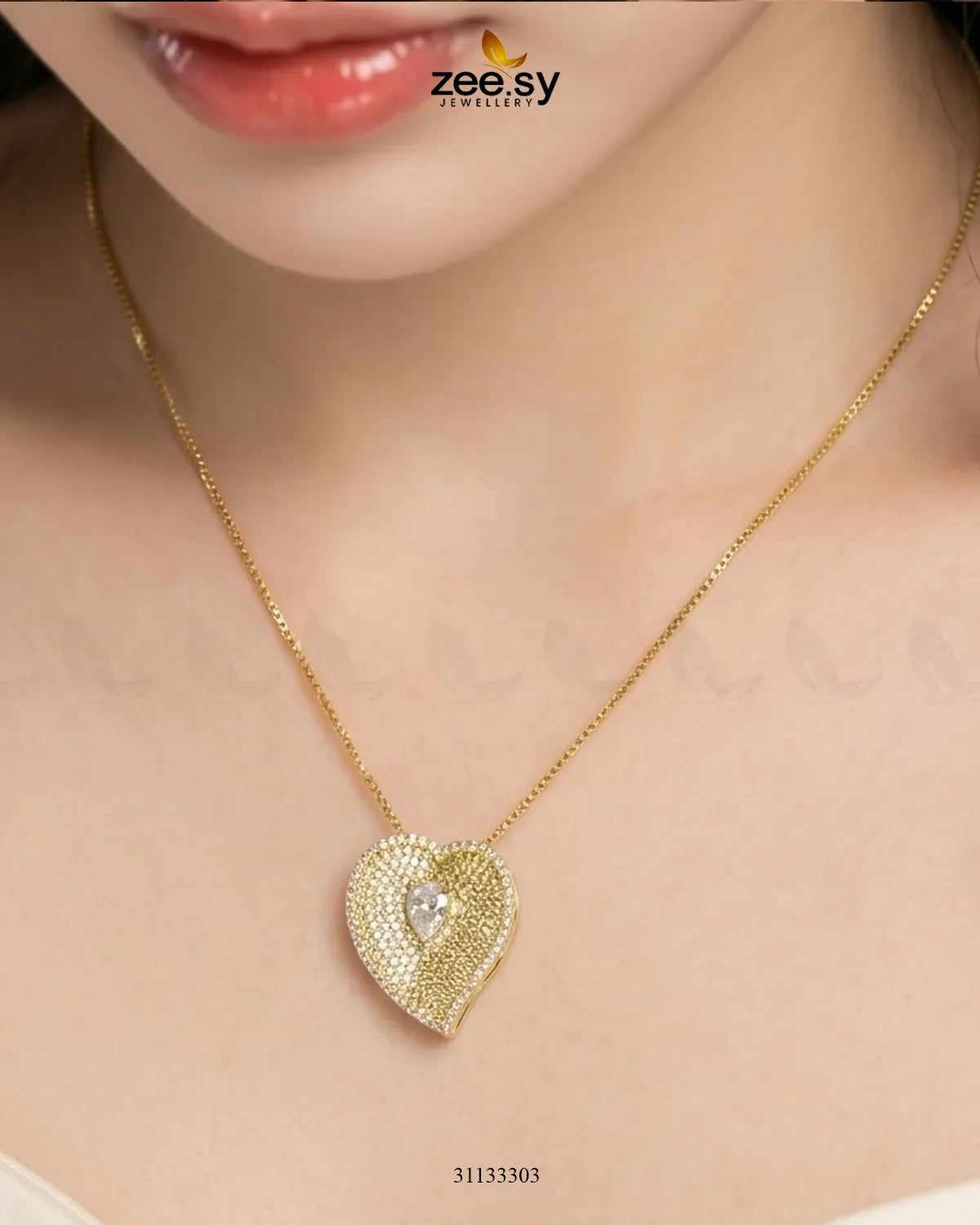 Golden Heart Cluster Pendant Set