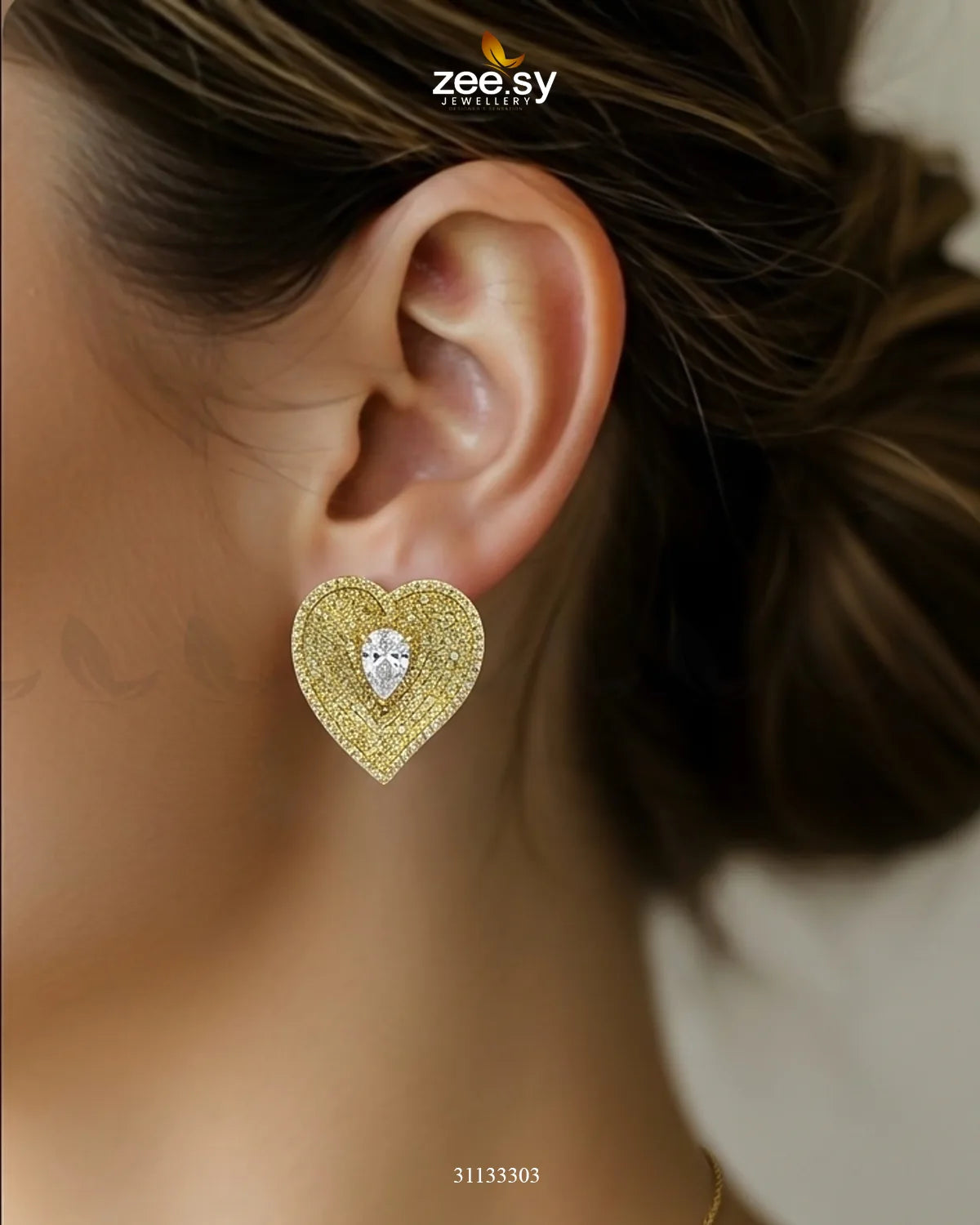 Golden Heart Cluster Pendant Set