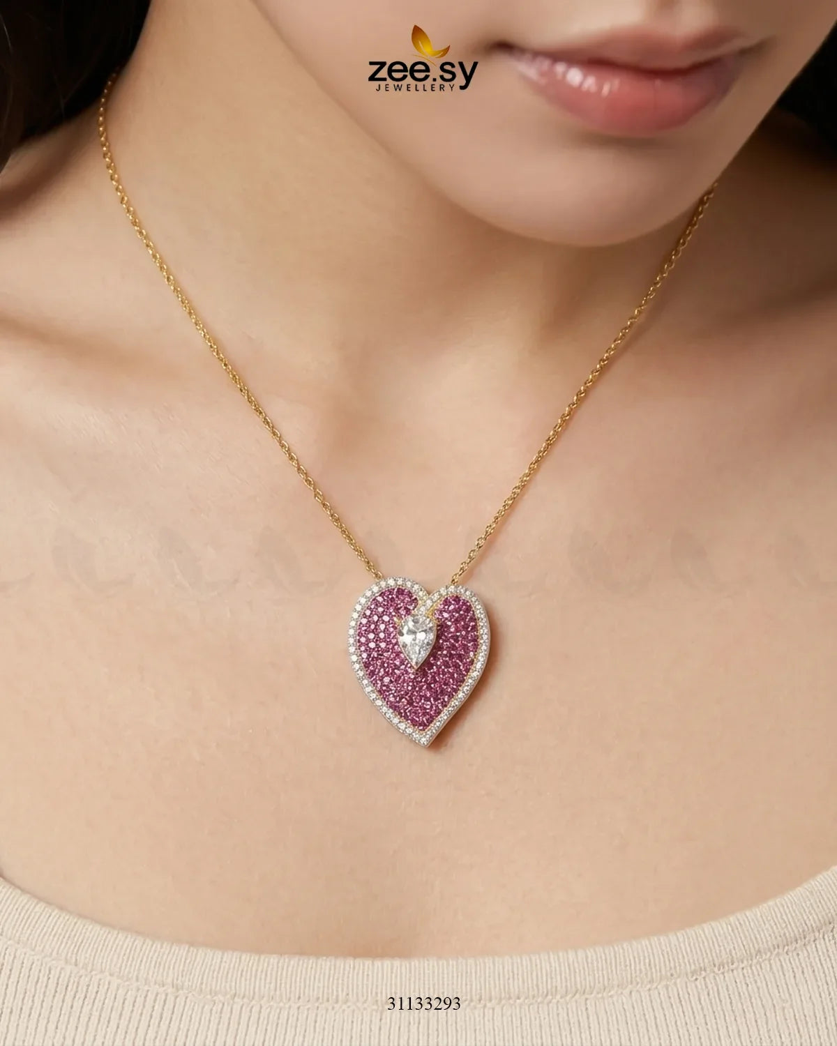 Golden Heart Cluster Pendant Set