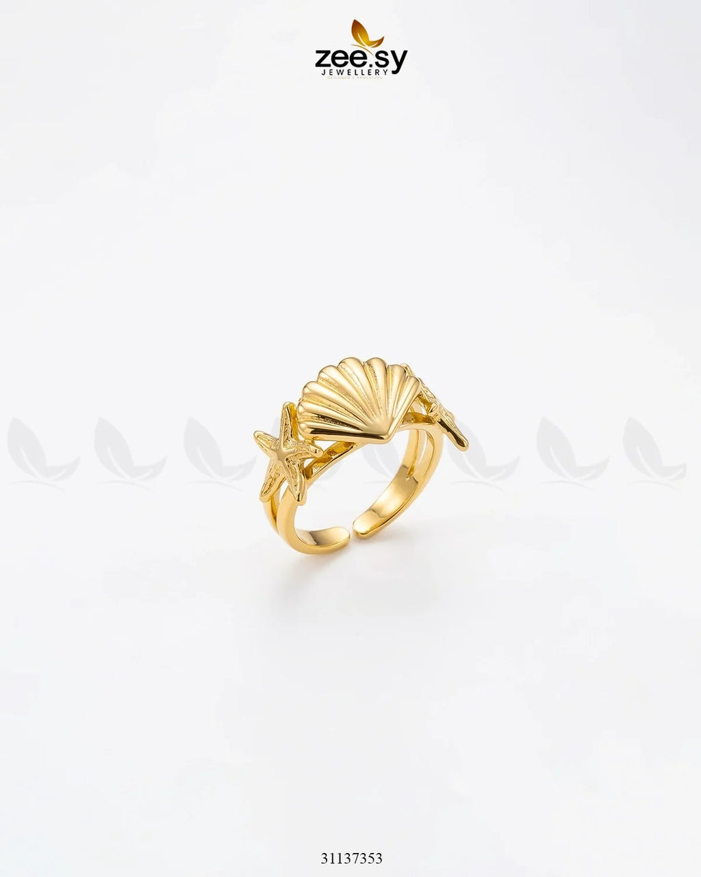 Golden Riviera Seashell Starfish Ring