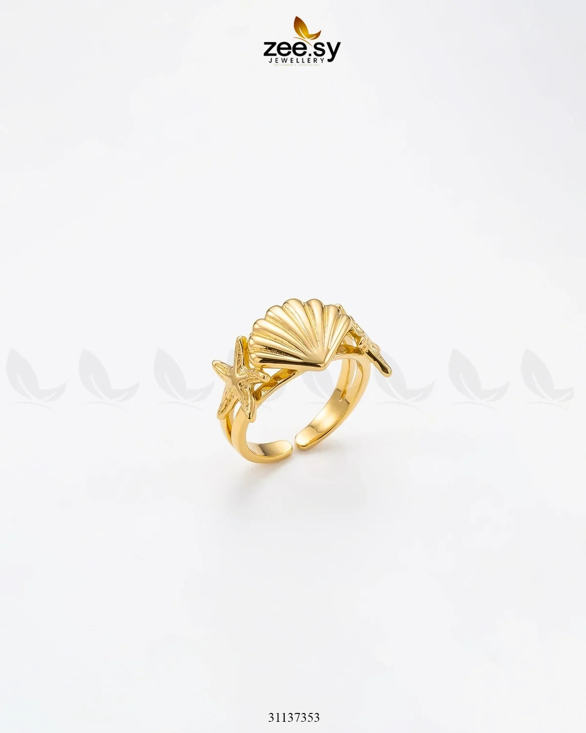 Golden Riviera Seashell Starfish Ring