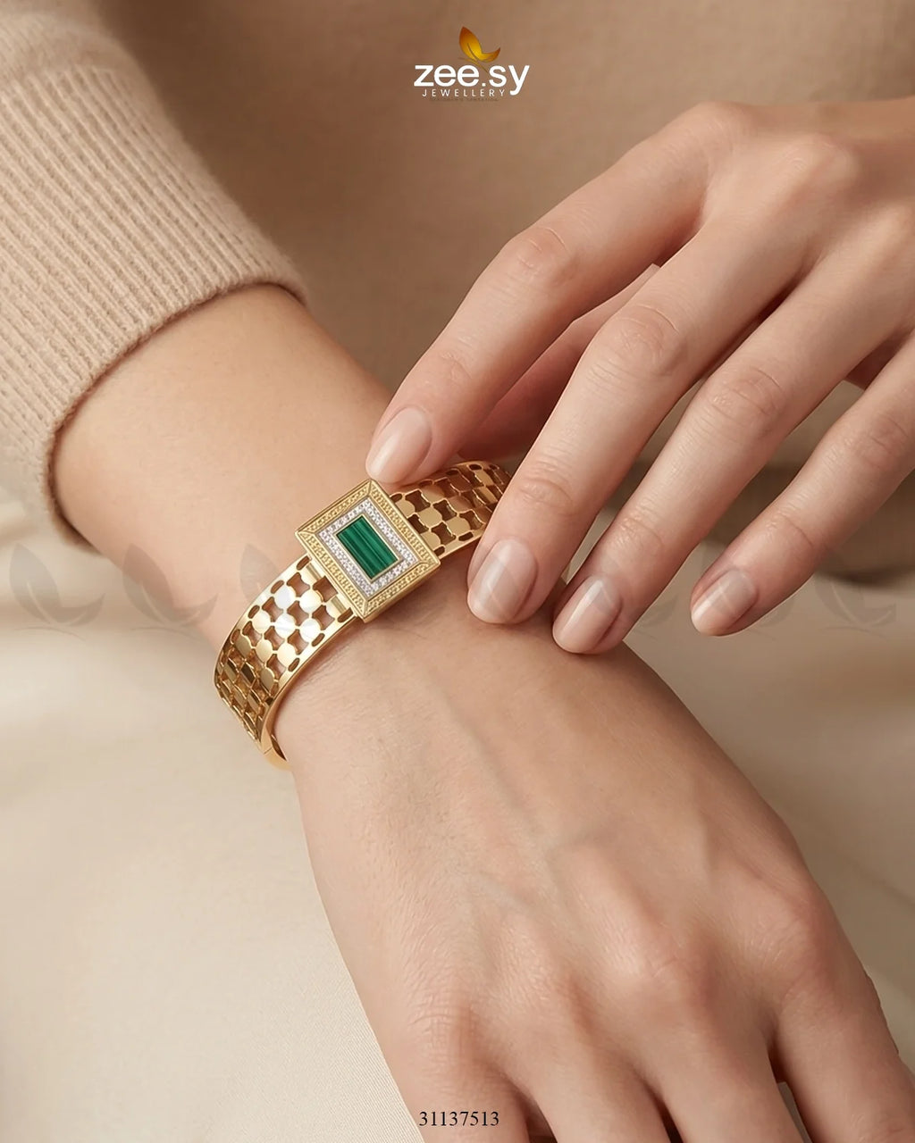 Green Gem Golden Cuff Bracelet