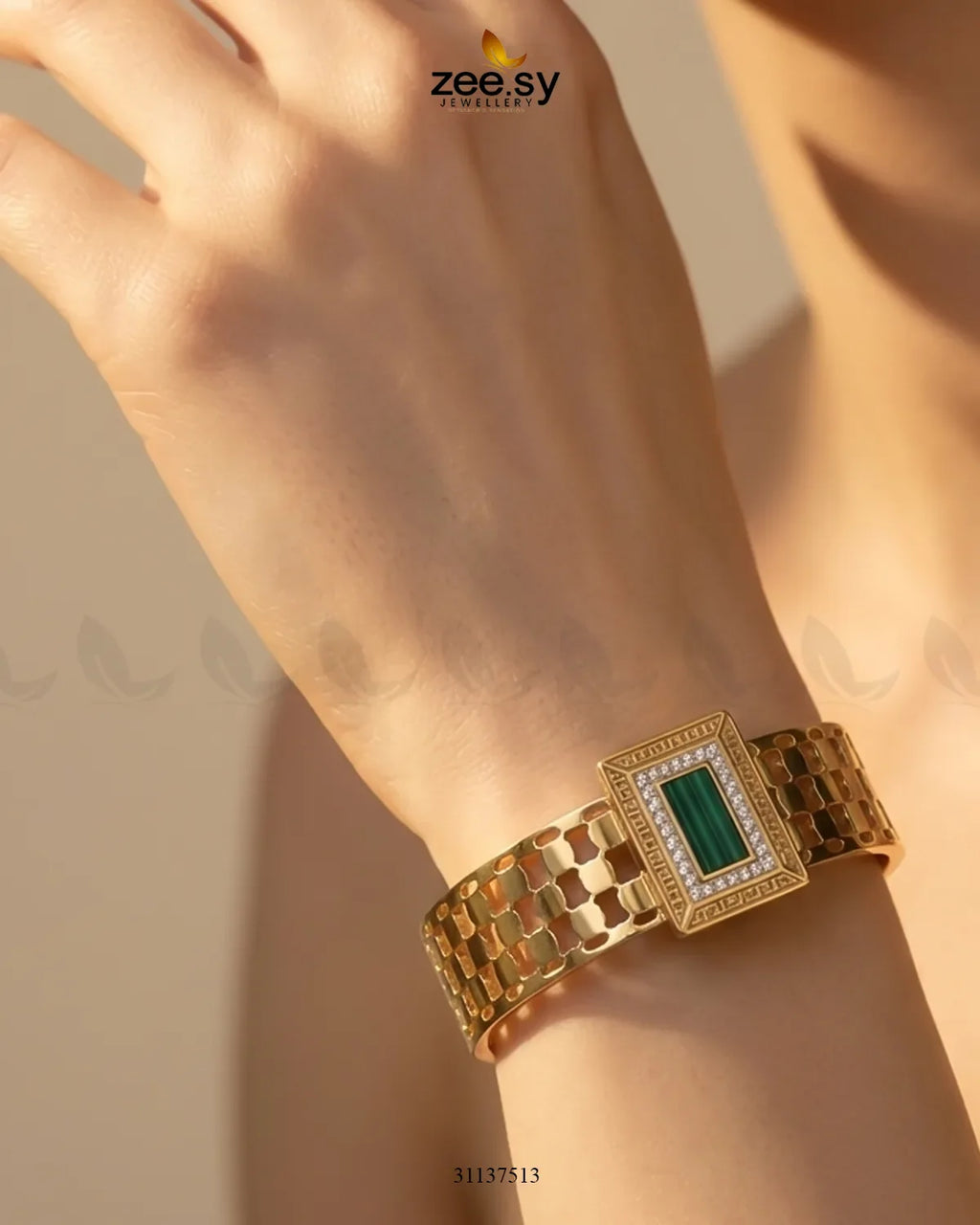Green Gem Golden Cuff Bracelet