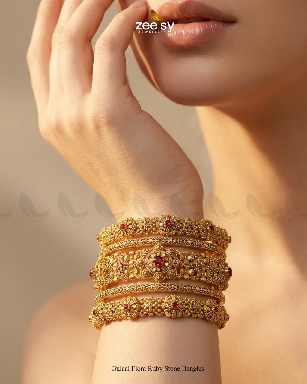 Gulaal Flora Ruby Stone Bangles