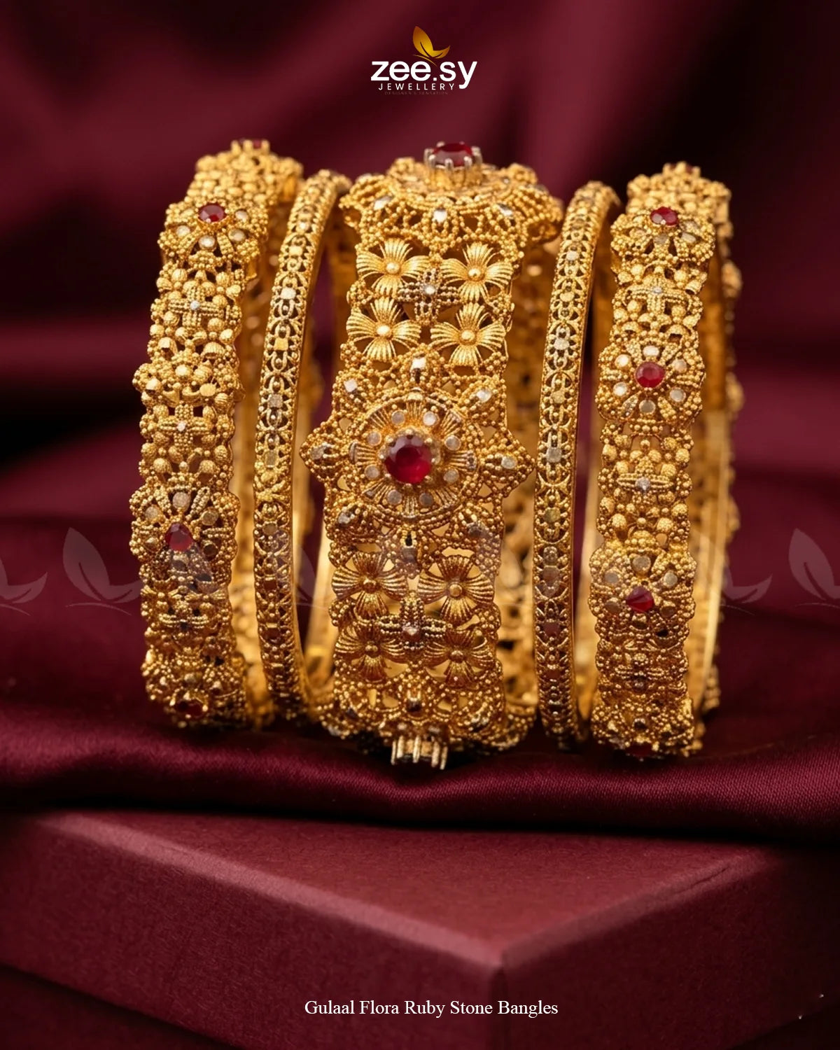 Gulaal Flora Ruby Stone Bangles