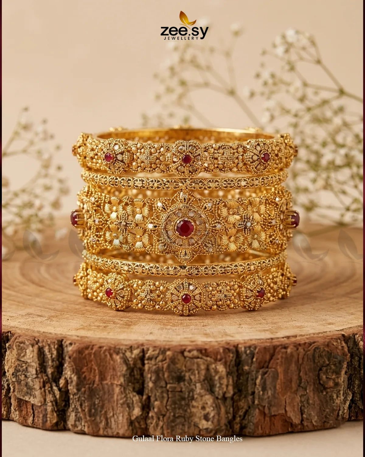 Gulaal Flora Ruby Stone Bangles
