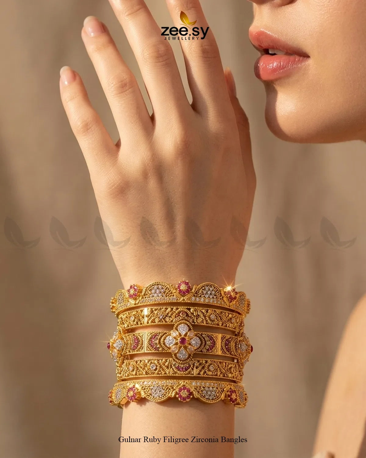 Gulnar Ruby Filigree Zirconia Bangles