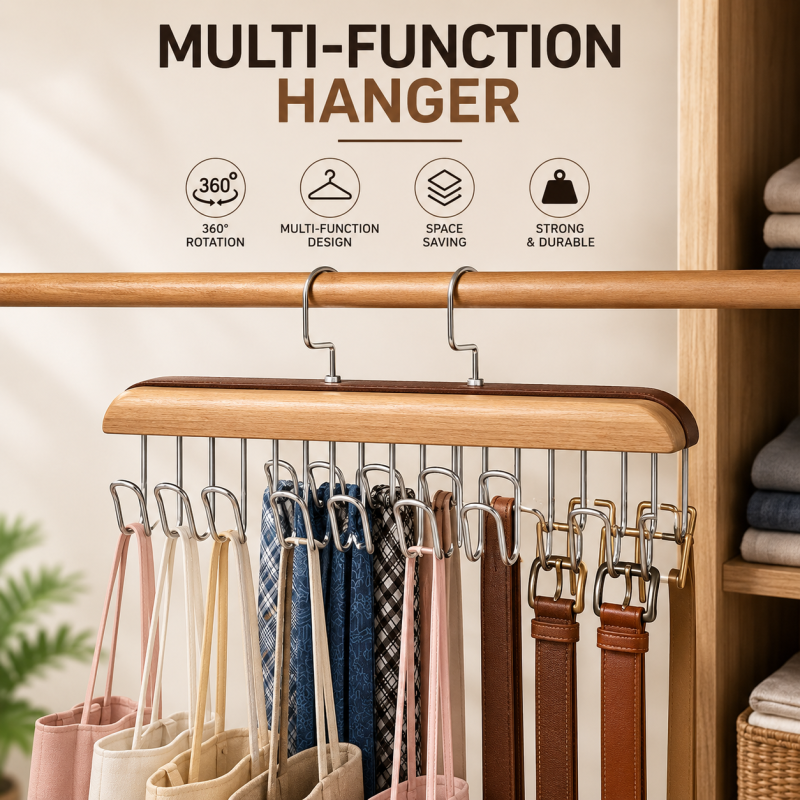 Multifunctional Wood Hanger 8 Hooks Underwear Scarf Sling Tie Storage Rack Household Dormitory Clothes Drying Hangers Wardrobe Organizer Accessories