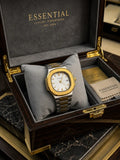 Essential Stainless Steel Sports Watch – Silver Black – Silver White With Gold
