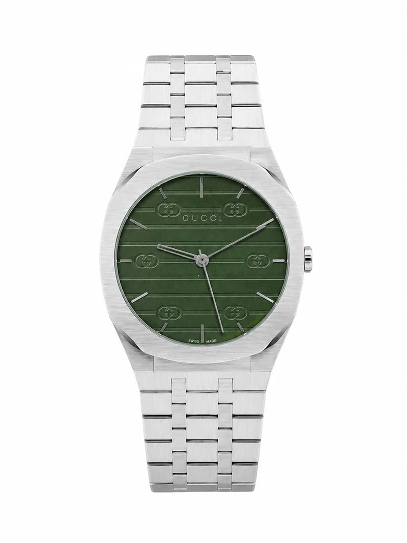Gucci 25H Stainless Steel Watch – Silver Green