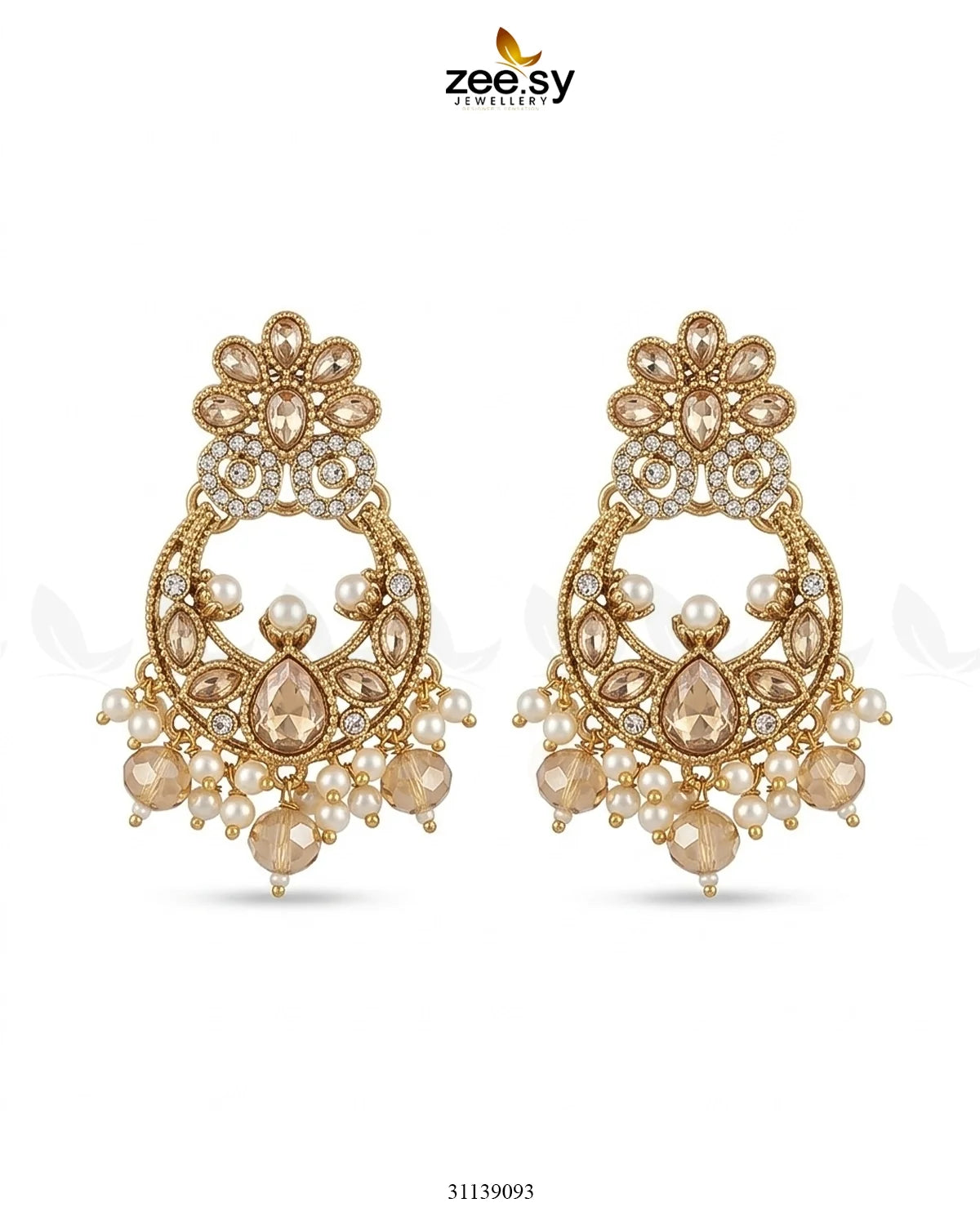 Moon Pearl Stone Chandbali Earrings