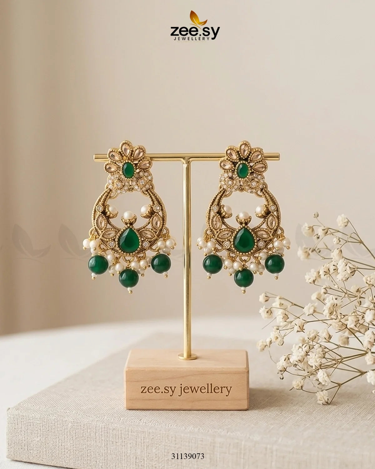 Moon Pearl Stone Chandbali Earrings