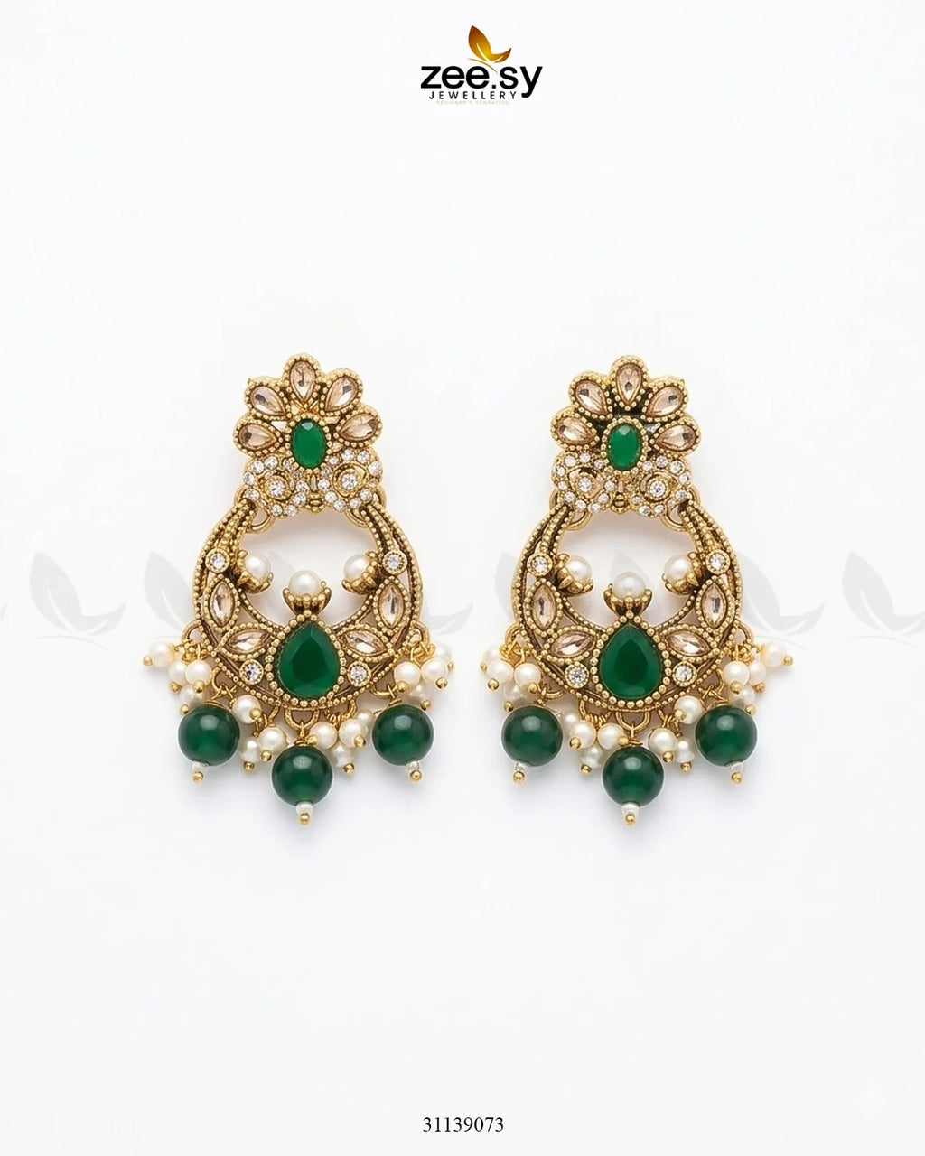 Moon Pearl Stone Chandbali Earrings