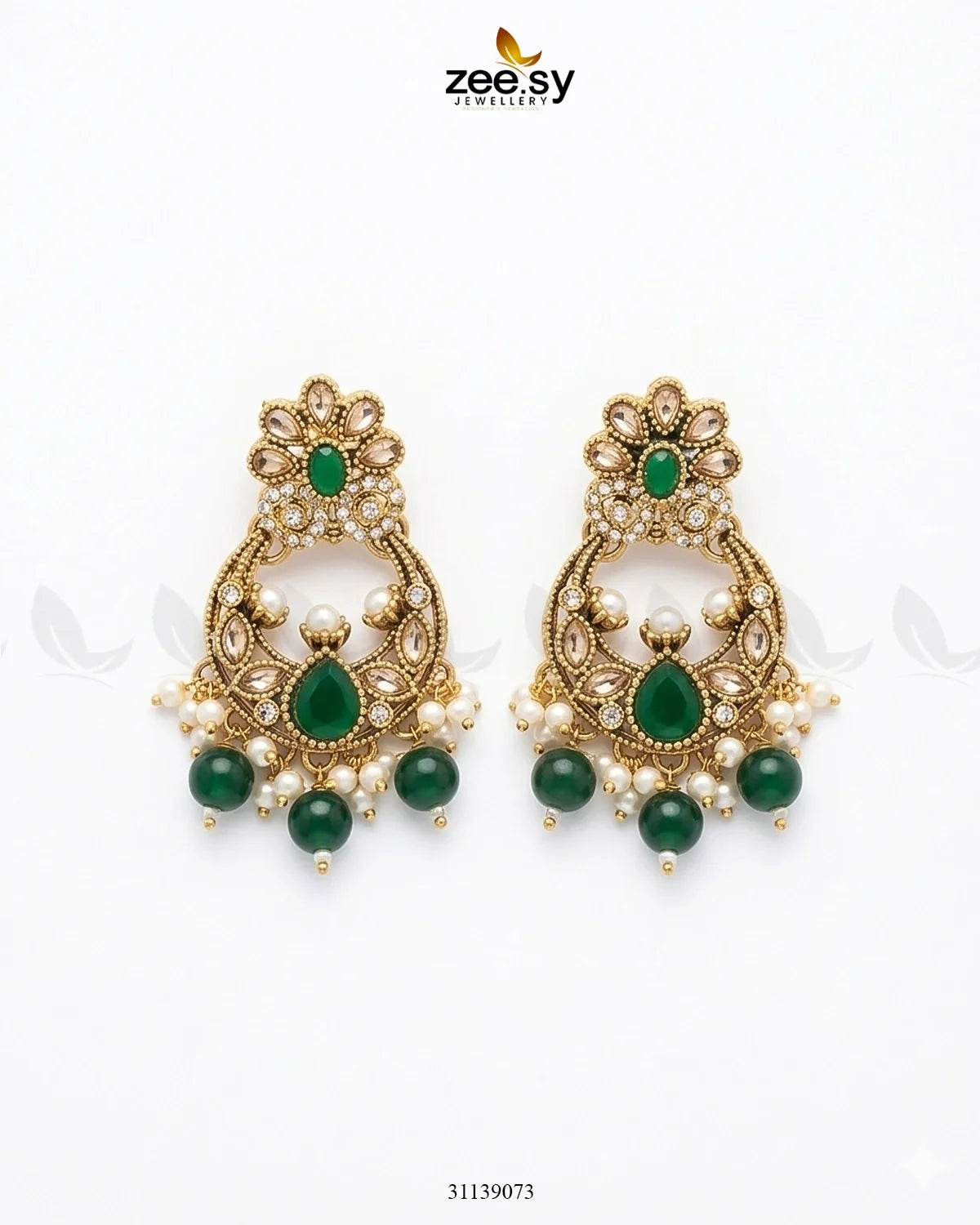 Moon Pearl Stone Chandbali Earrings
