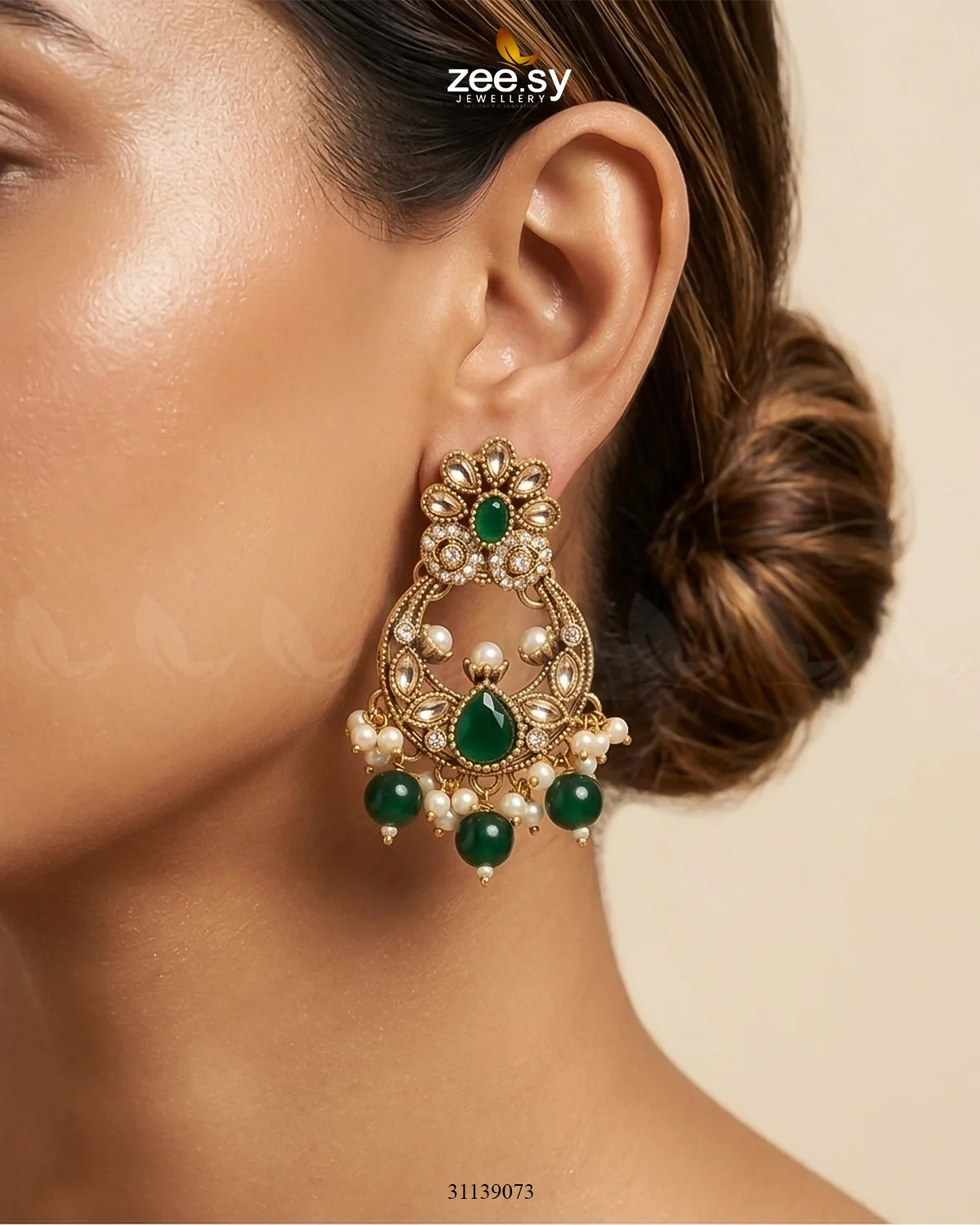 Moon Pearl Stone Chandbali Earrings