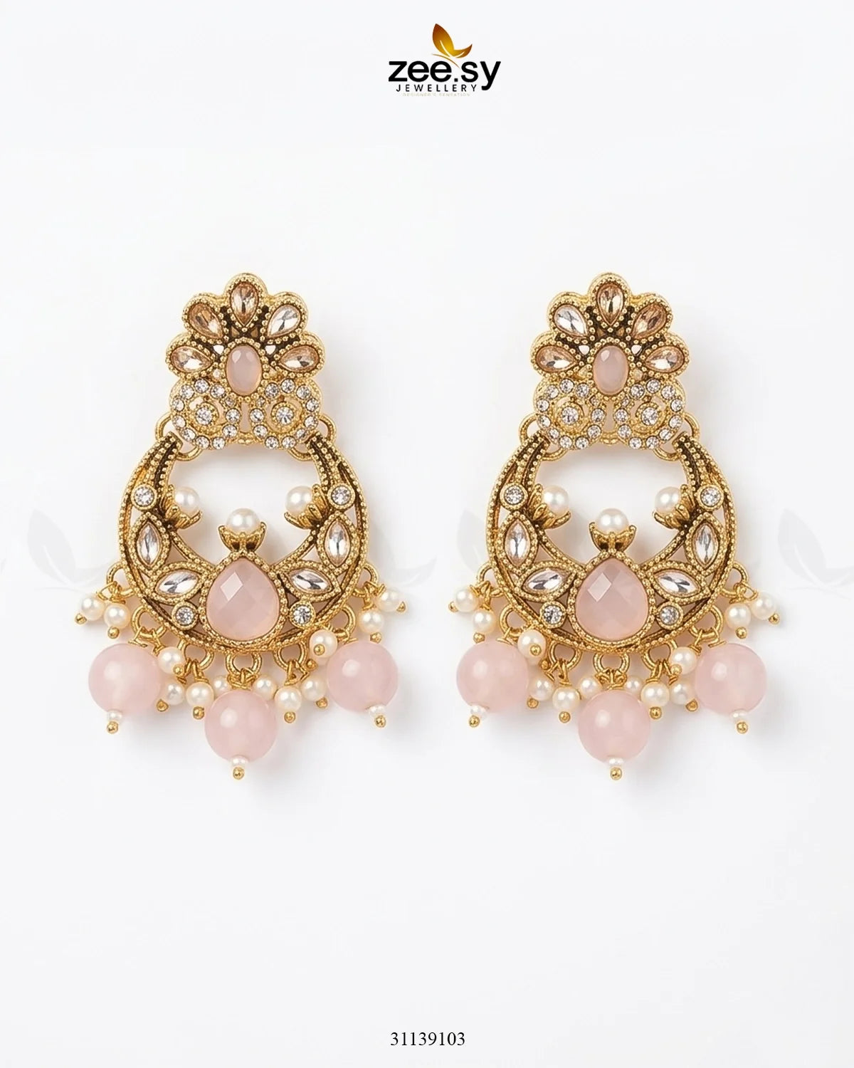 Moon Pearl Stone Chandbali Earrings