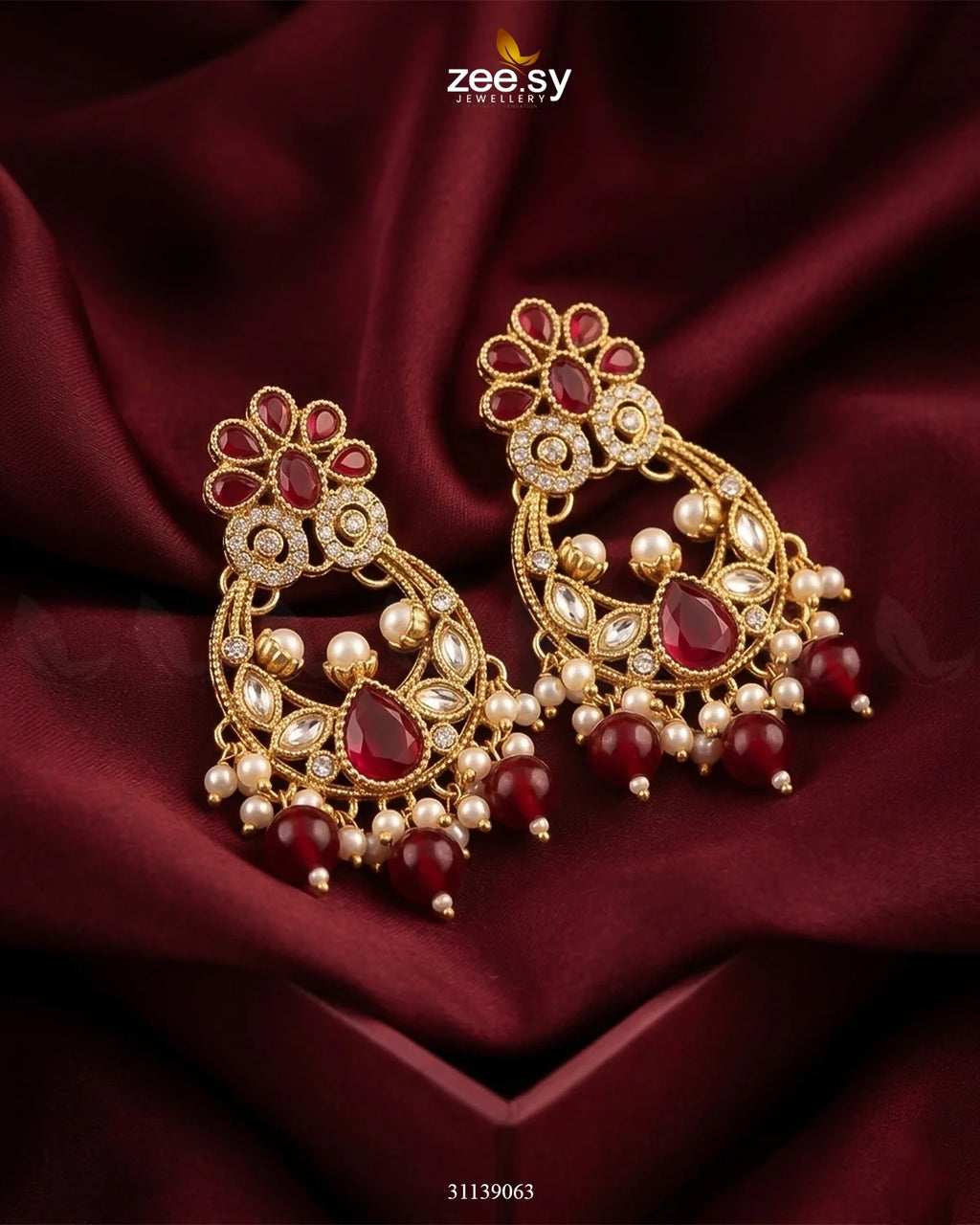 Moon Pearl Stone Chandbali Earrings