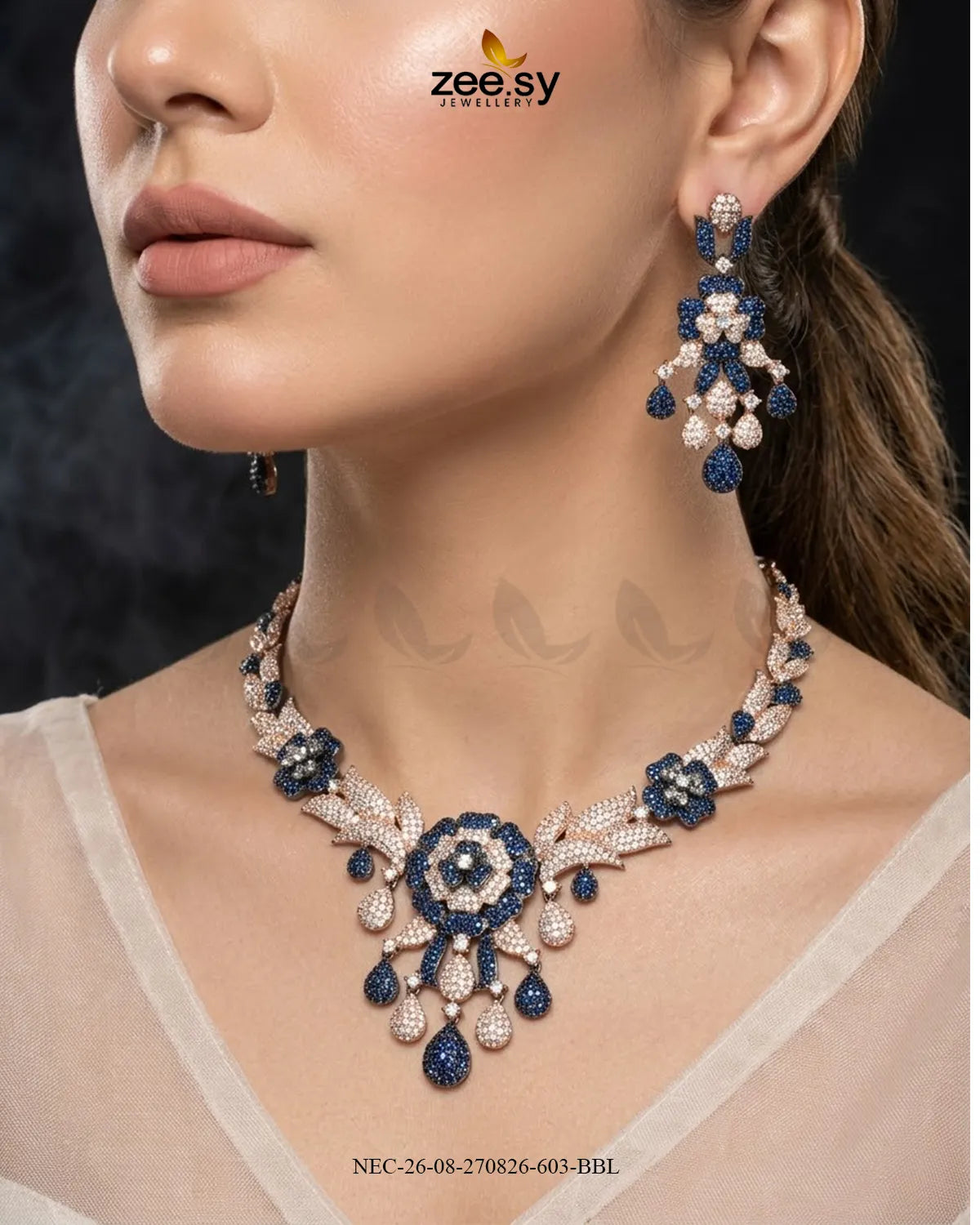 Ocean Zirconia Necklace Set - Black