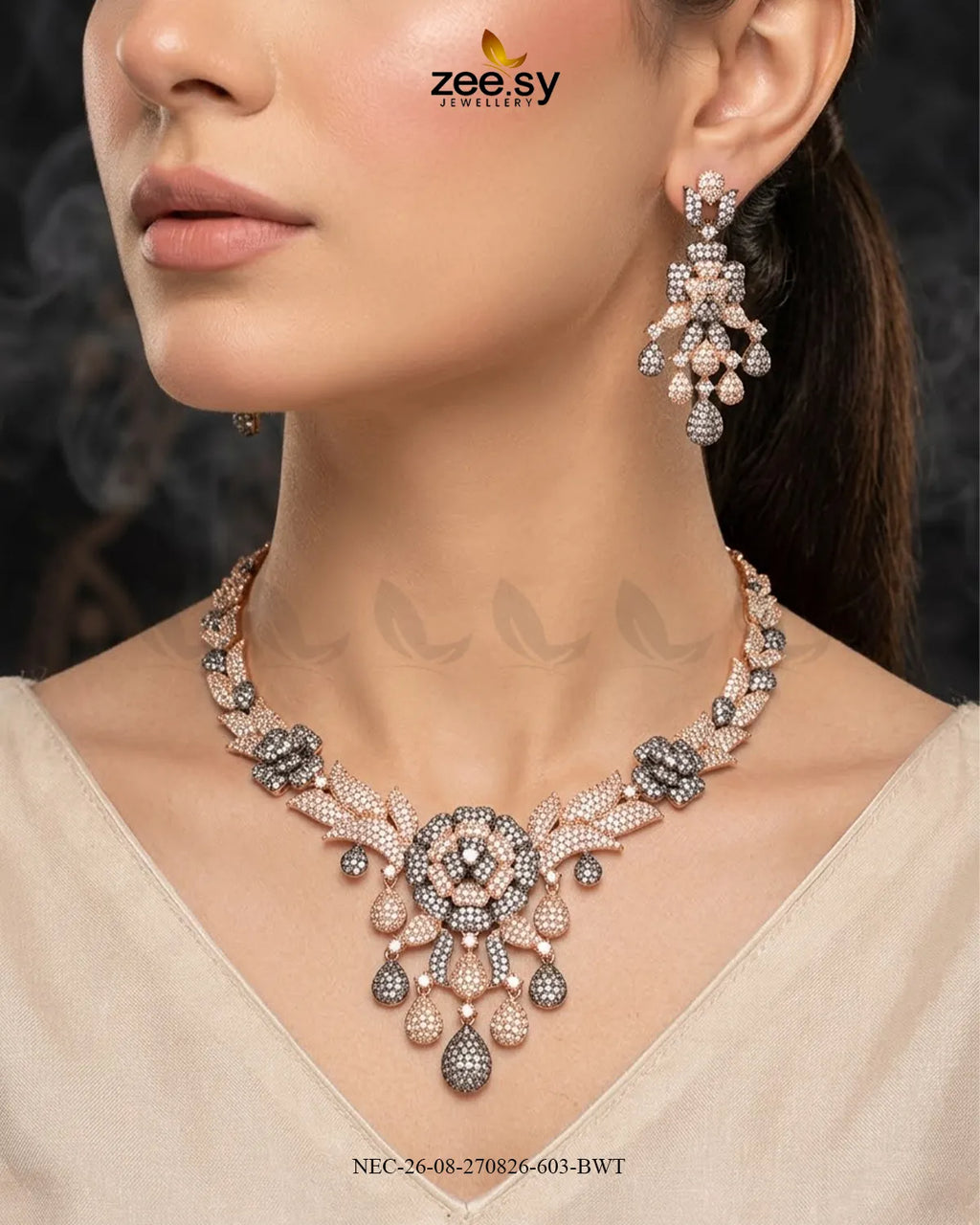 Ocean Zirconia Necklace Set - Black