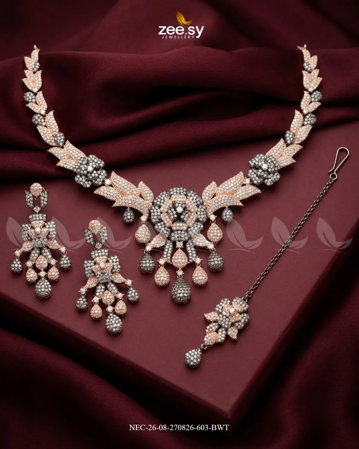Ocean Zirconia Necklace Set - Black