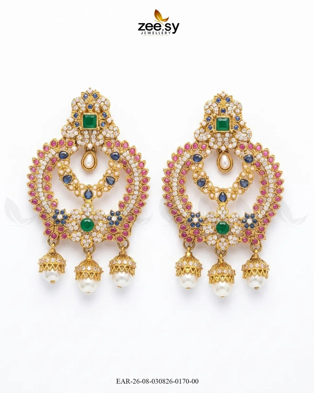 Ornate Multi Stone Chandbali Earrings