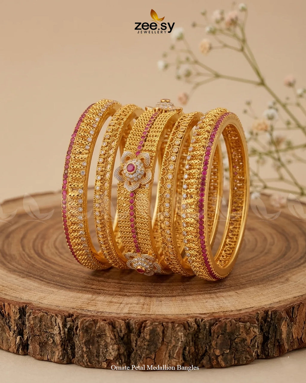 Ornate Petal Medallion Bangles