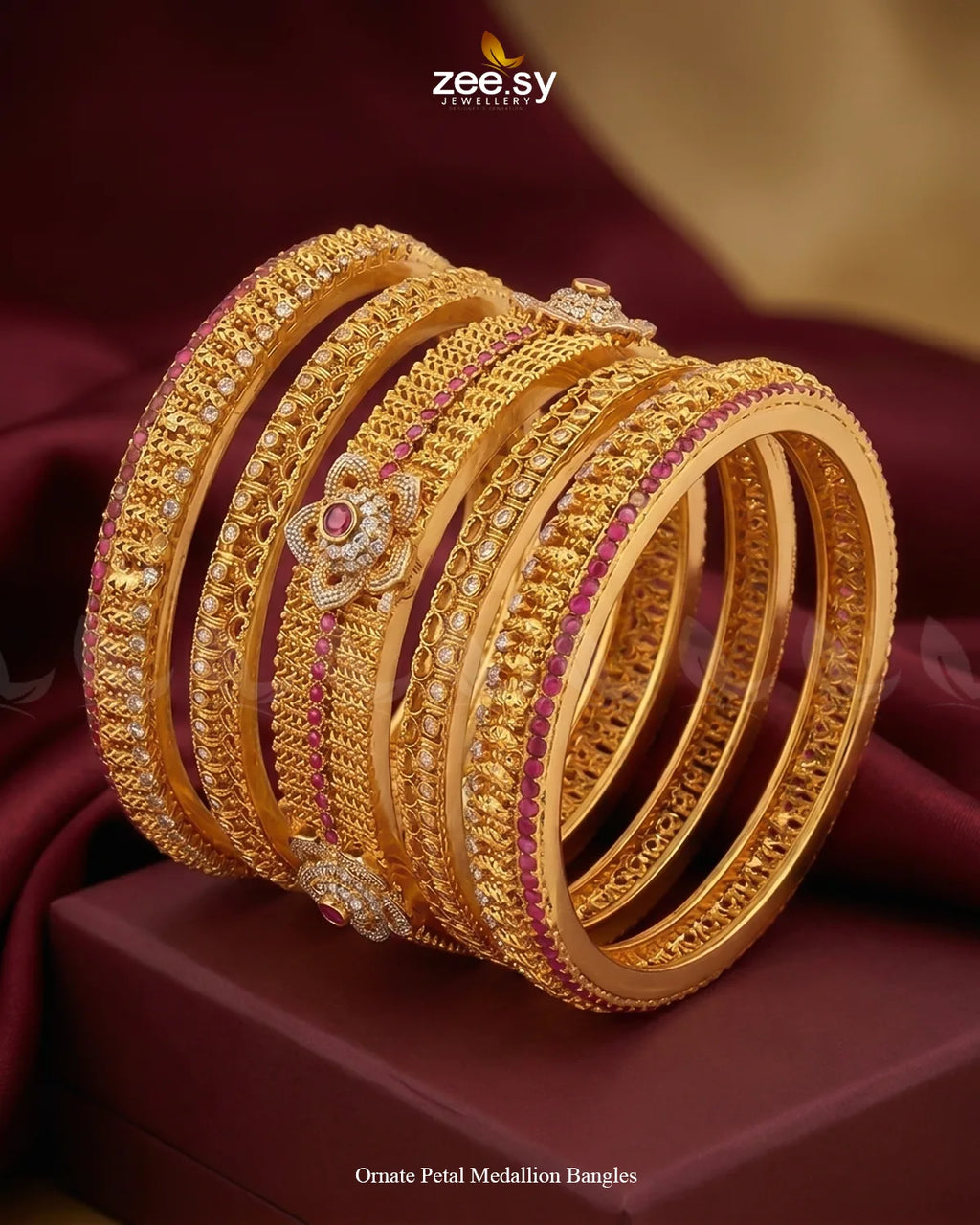 Ornate Petal Medallion Bangles