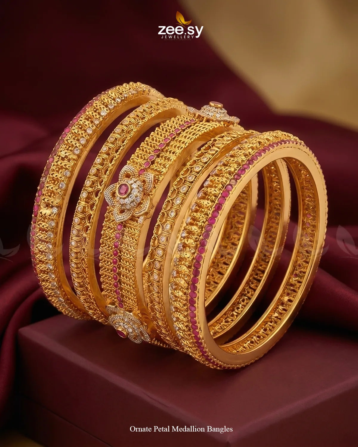 Ornate Petal Medallion Bangles