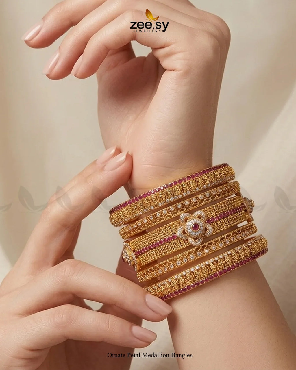 Ornate Petal Medallion Bangles
