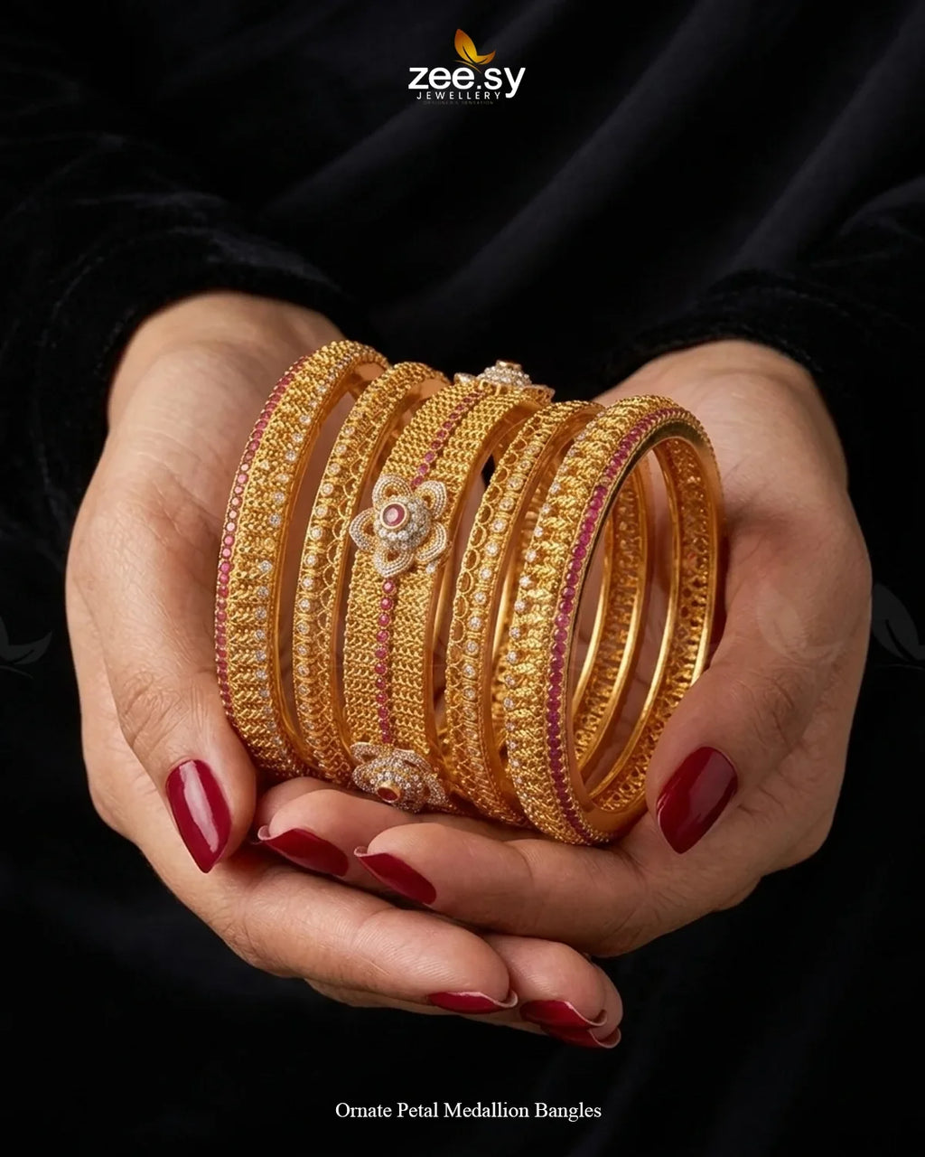 Ornate Petal Medallion Bangles
