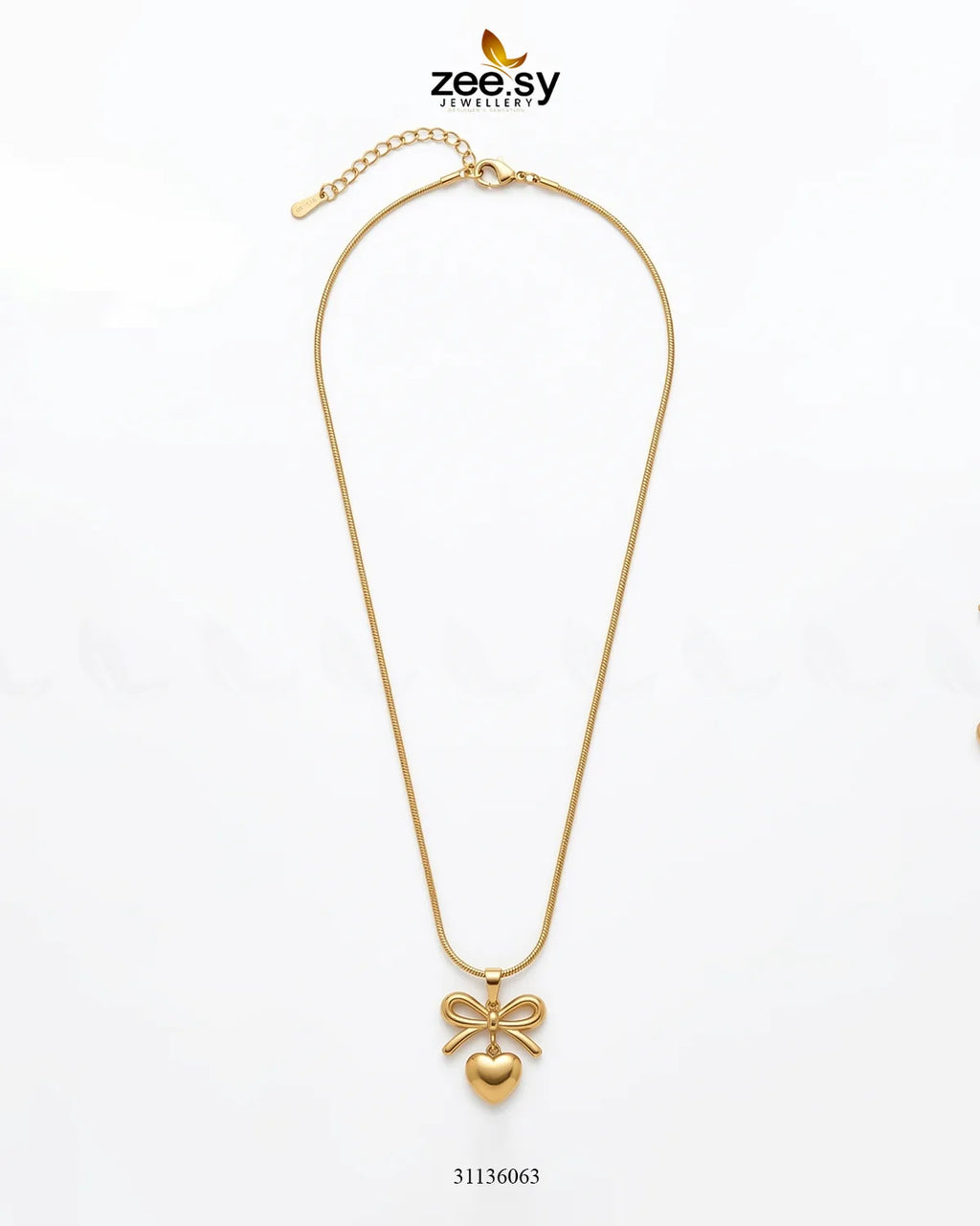 Puffed Heart Ribbon Bow Pendant