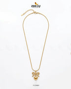 Puffed Heart Ribbon Bow Pendant