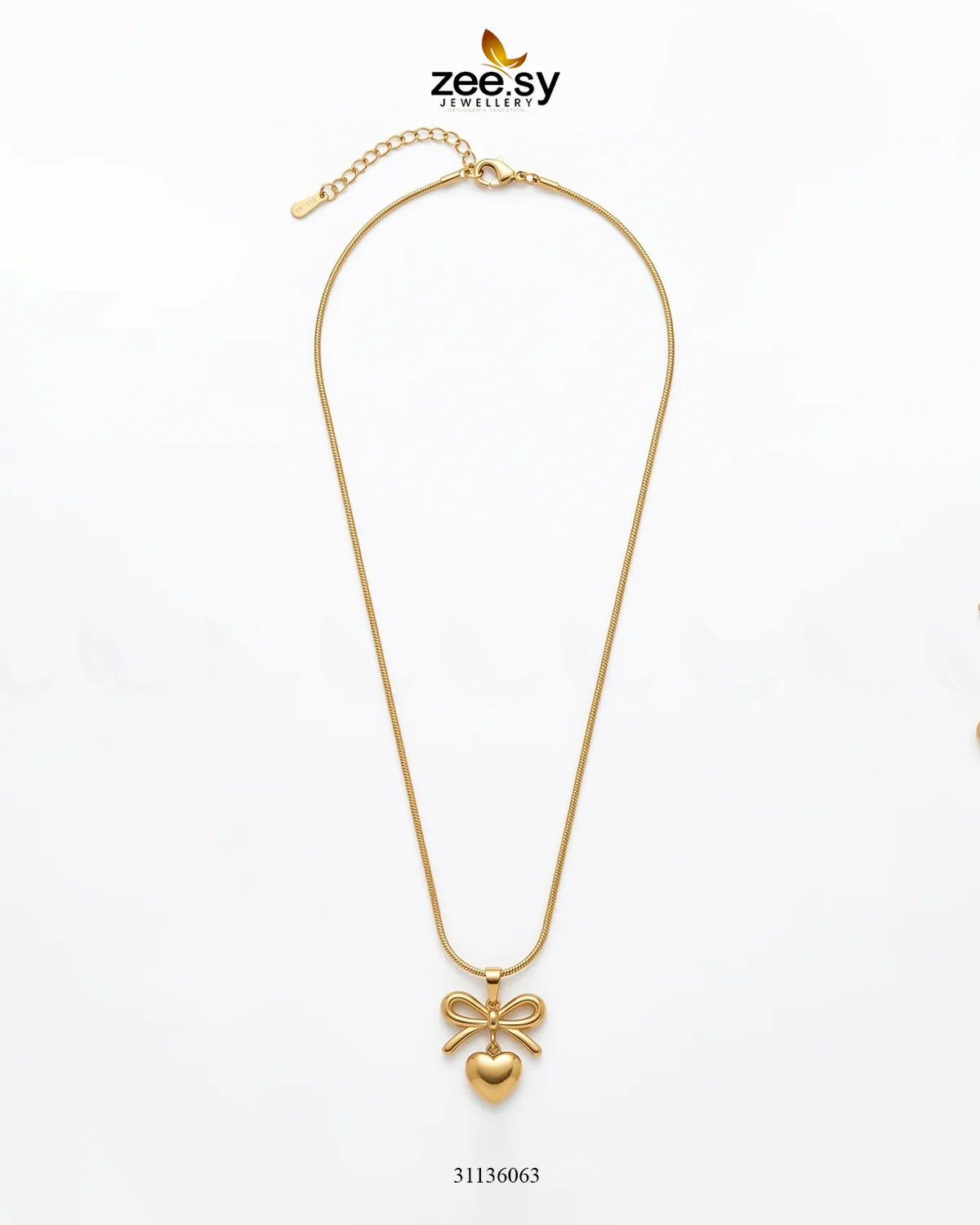 Puffed Heart Ribbon Bow Pendant