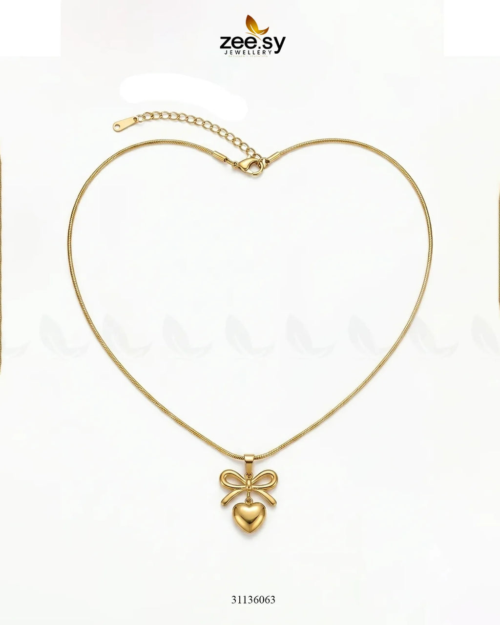 Puffed Heart Ribbon Bow Pendant