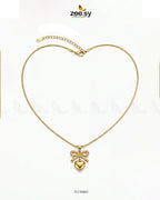 Puffed Heart Ribbon Bow Pendant