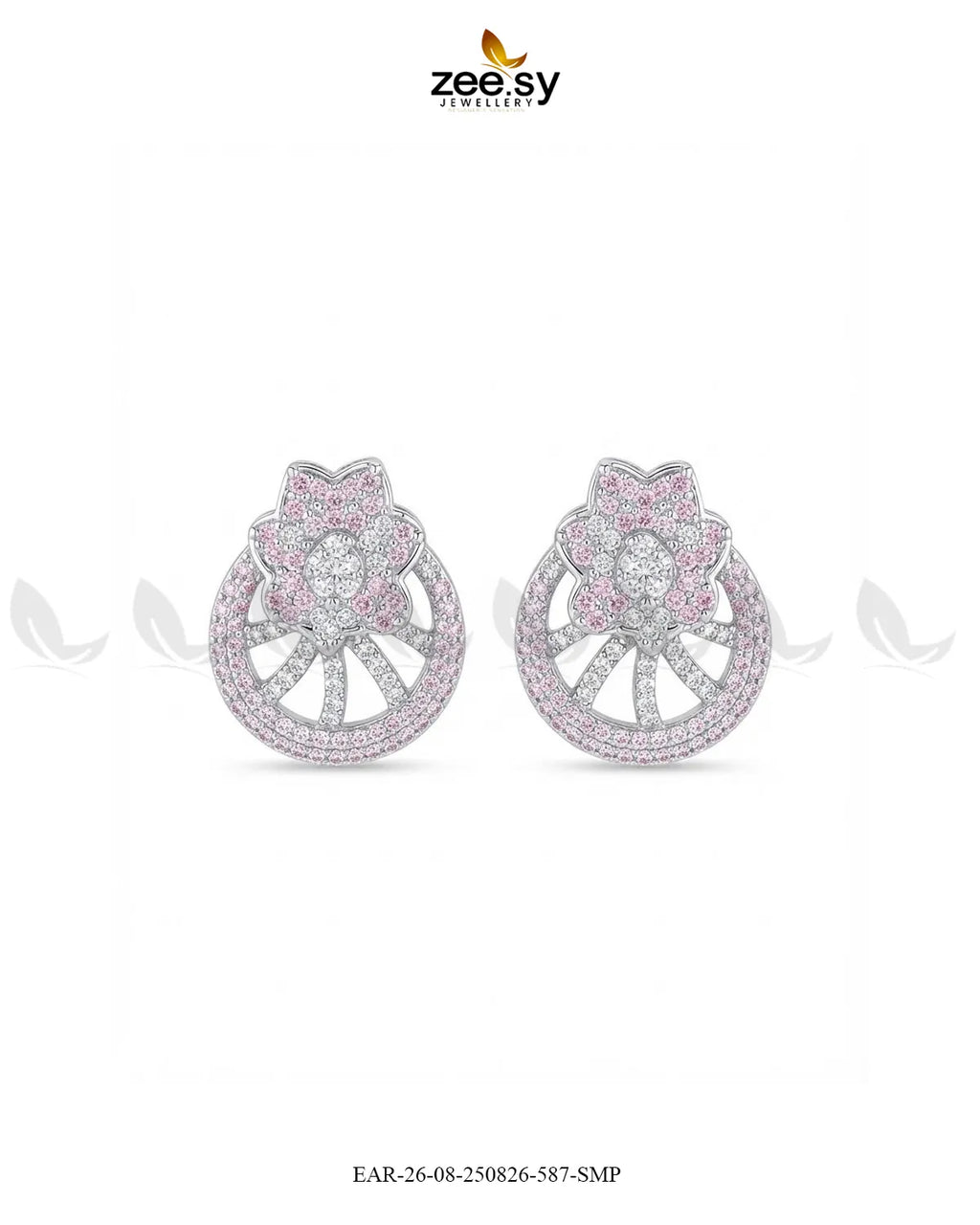 Royal Floral Zircon Earrings - Silver
