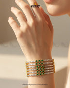 Royal Motif Ornate Jewel Bangles - Green