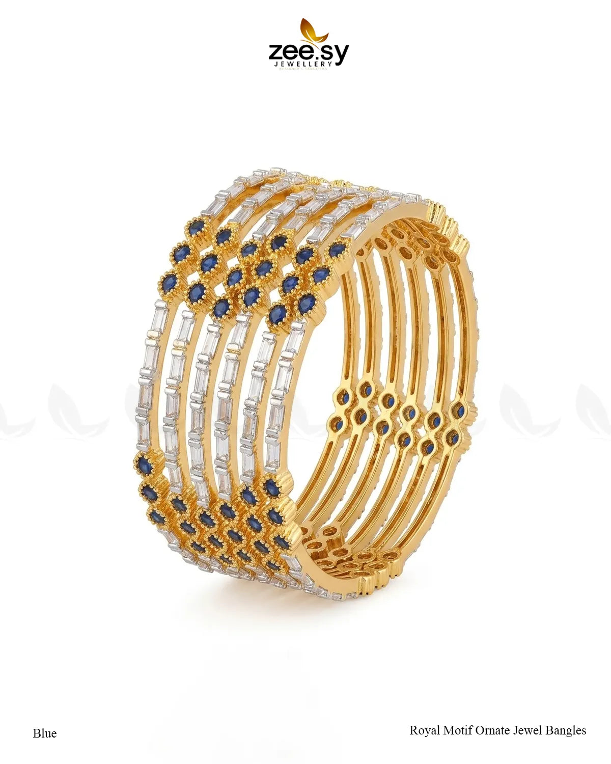 Royal Motif Ornate Jewel Bangles - Blue