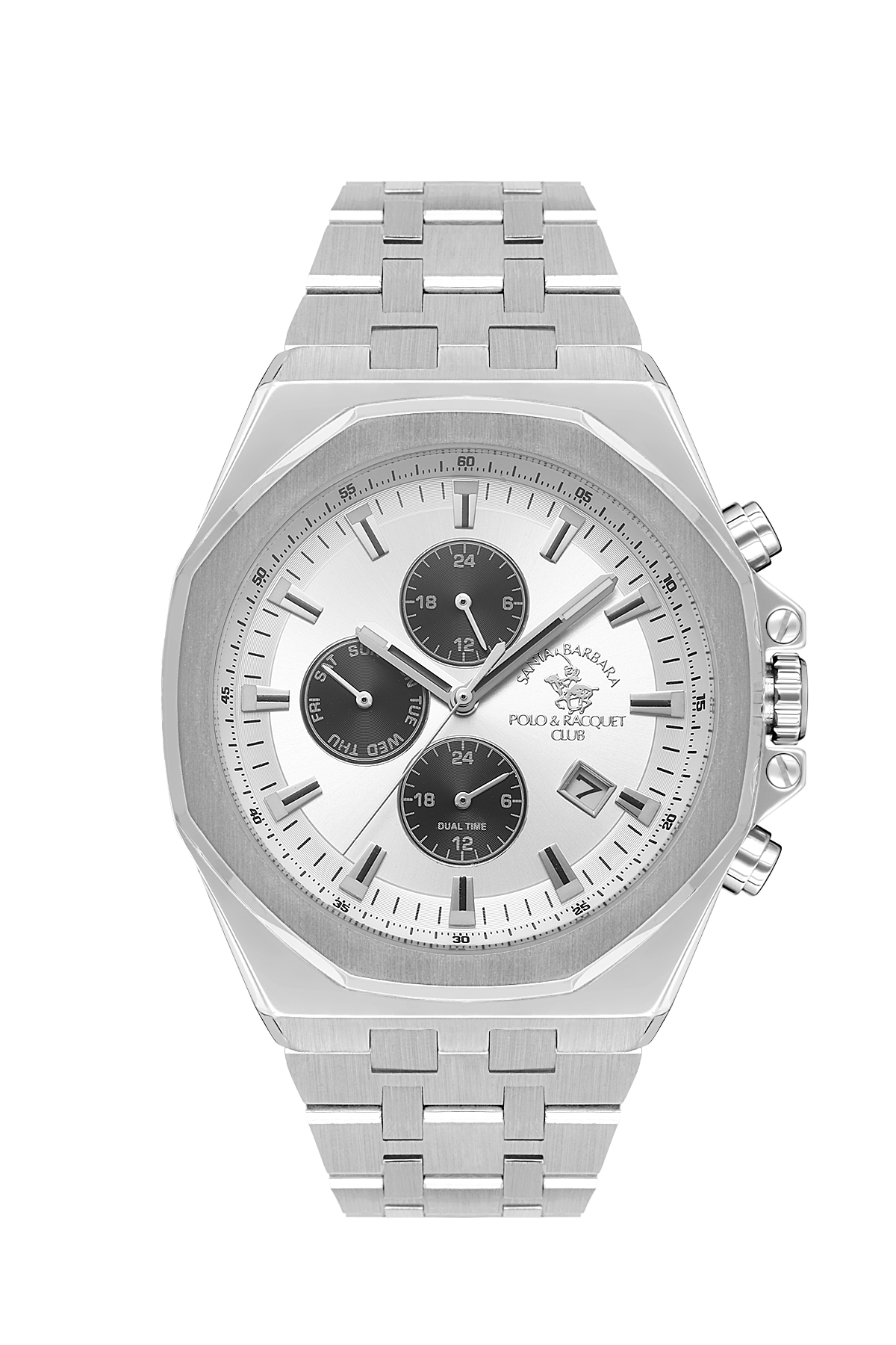 Quartz Dual Time Gents Watch – Silver IP Steel Chain (SB.1.10546-1)