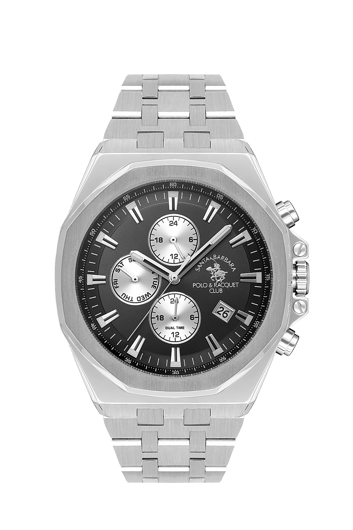 Quartz Dual Time Gents Watch – Gun Black IP Steel Chain (SB.1.10546-2)