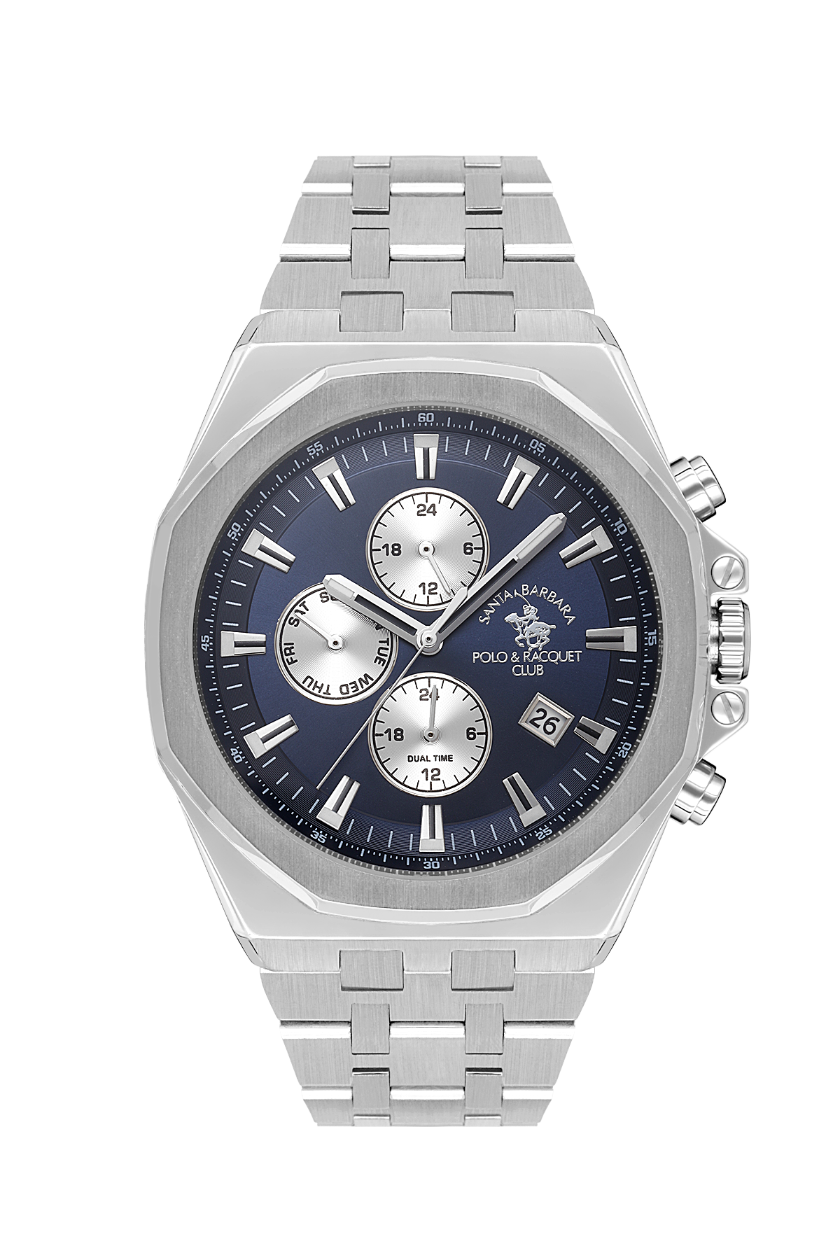 Quartz Dual Time Gents Watch – Gun Black Silver Chain (SB.1.10546-3)