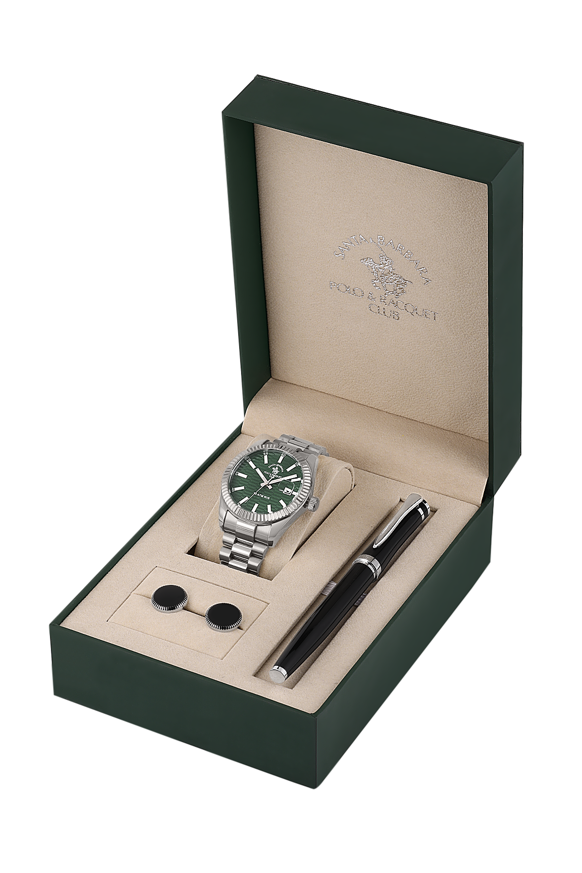 Gents Gift Watch Set – Dark Green Silver Chain (SB.1.10646-4)