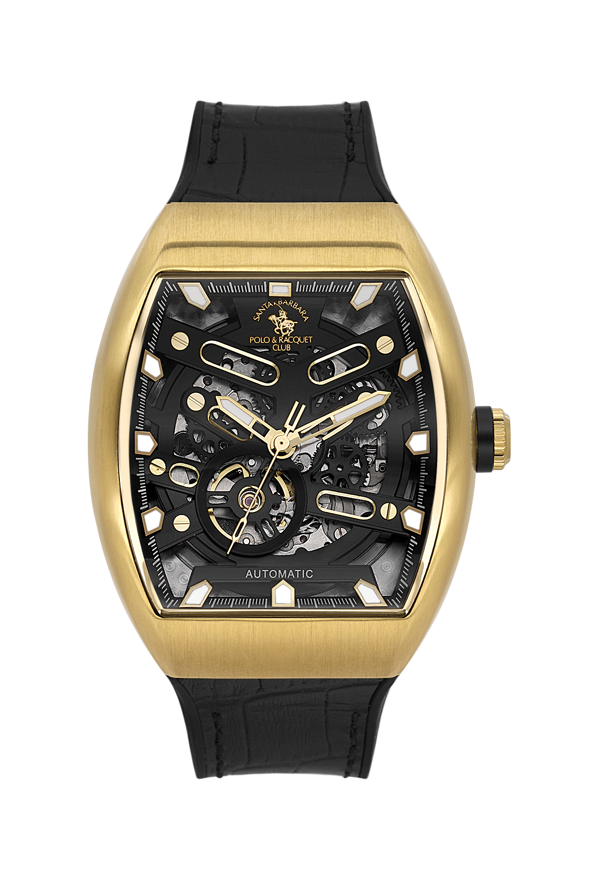 Skeleton Automatic Gents Watch – Black IP Gold Leather (SB.1.10650-4)