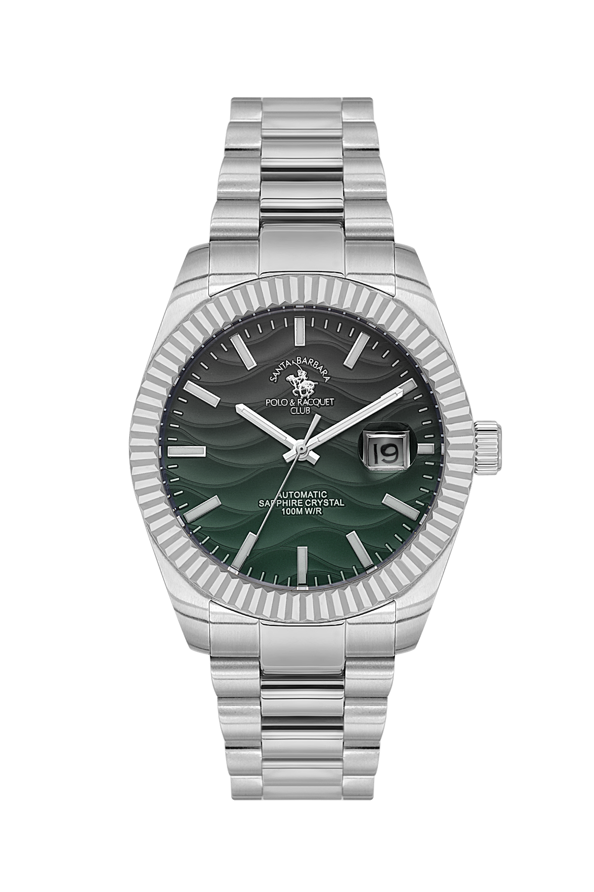 Automatic Date Gents Watch – Black Green Silver Chain (SB.1.10654-3)