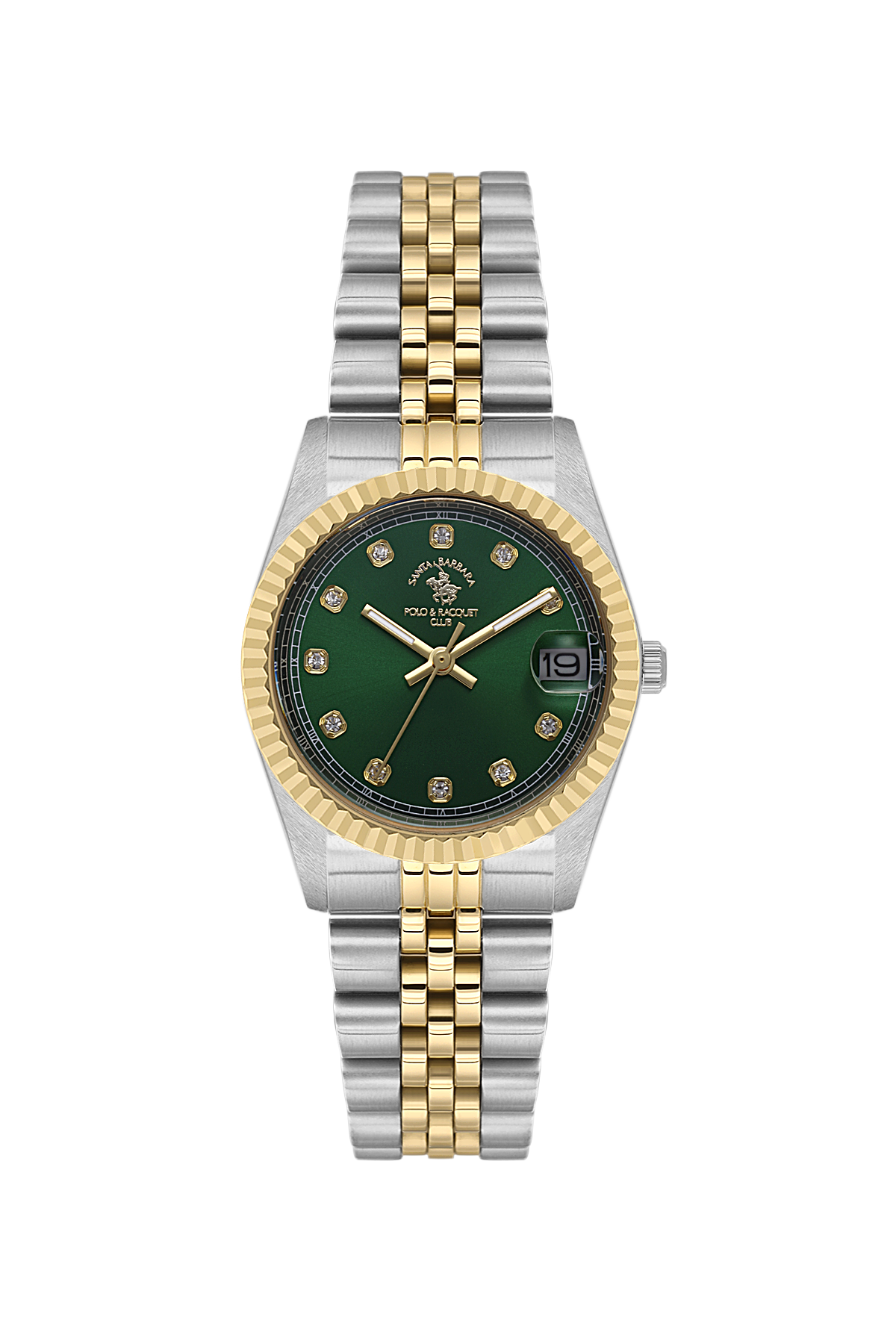 Ladies Date Watch – Green Gold Silver Chain (SB.4.10034-4)