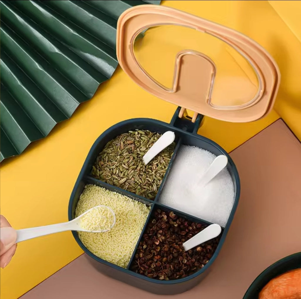 4 Portion Masala Box with 4 Plastic Spoons