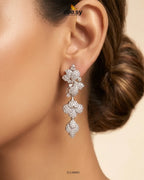 Silver Flower Dangler Cluster Earrings