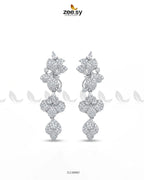 Silver Flower Dangler Cluster Earrings