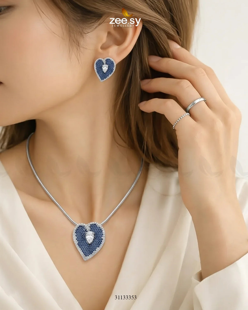 Silver Heart Cluster Pendant Set